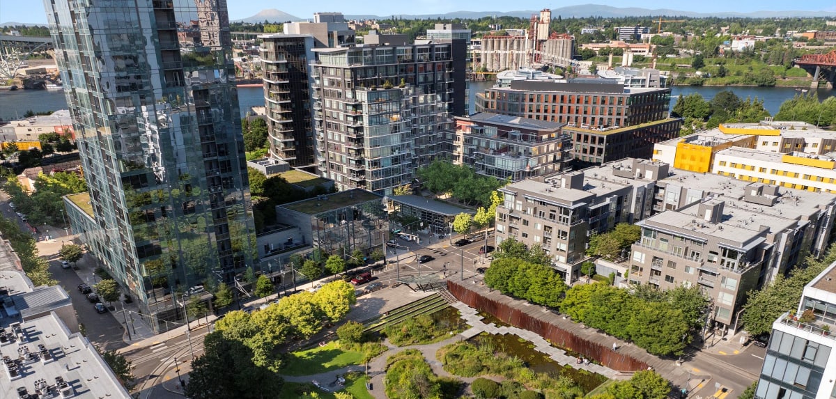 Aerial view of Portland's North Pearl District